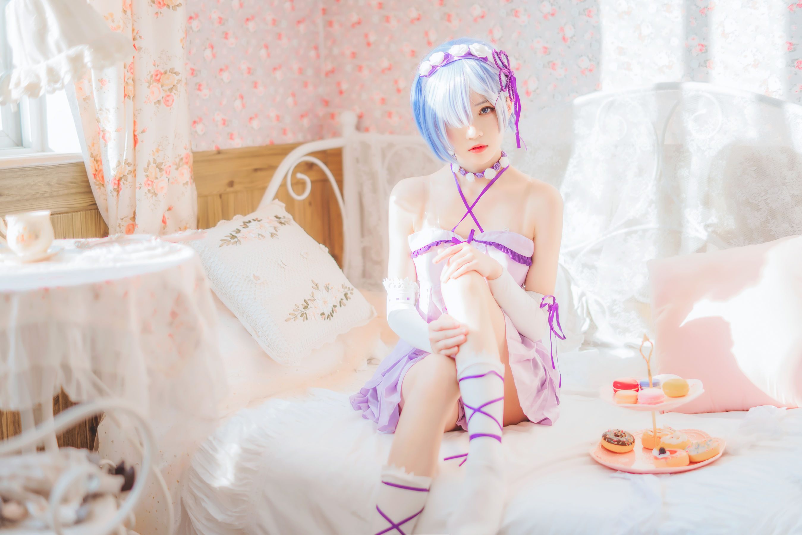 [Cosplay写真] 桜桃喵 – 蕾姆小睡裙 [40P] - 秀人网免费无水印在线套图写真