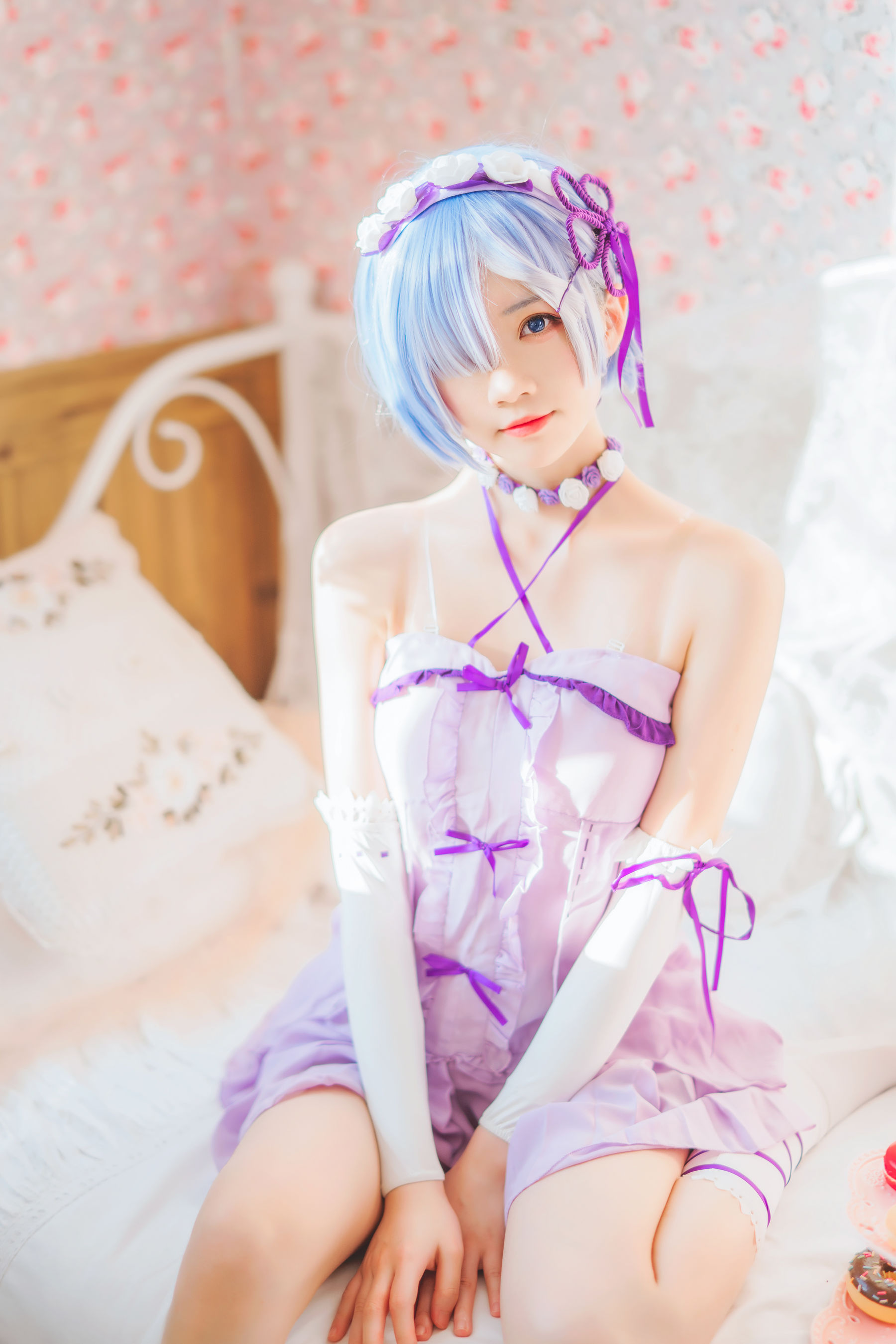 [Cosplay写真] 桜桃喵 – 蕾姆小睡裙 [40P] - 秀人网免费无水印在线套图写真