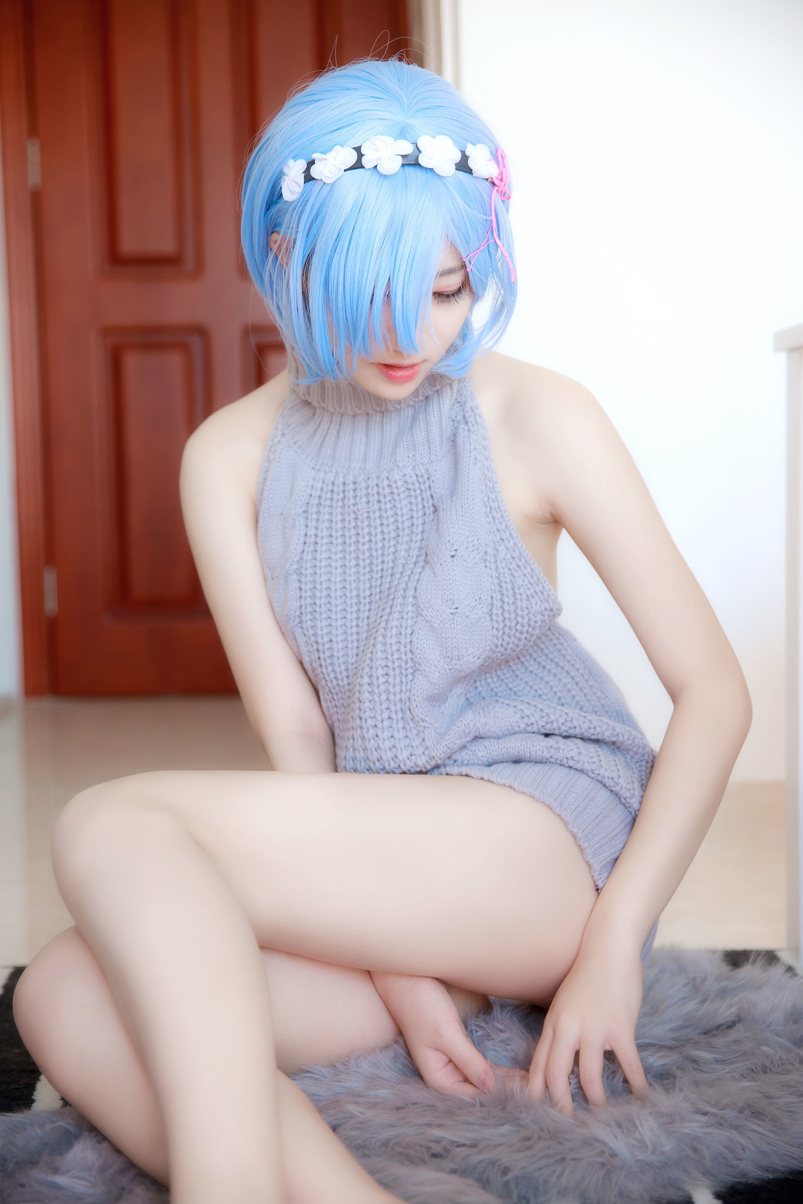 [萝莉COS] 南桃Momoko – 蕾姆露背毛衣 [12P] - 秀人网免费无水印在线套图写真