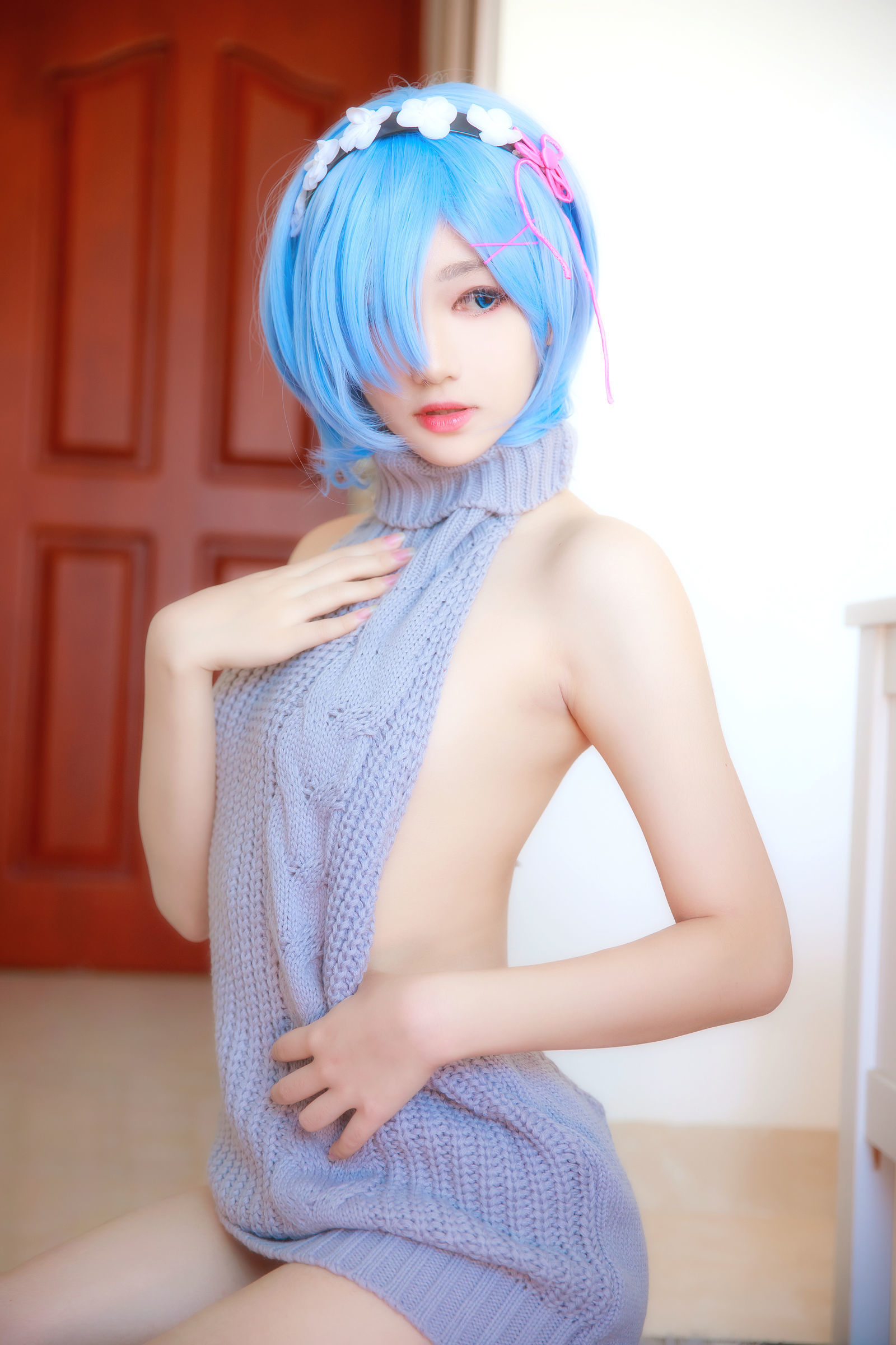 [萝莉COS] 南桃Momoko – 蕾姆露背毛衣 [12P] - 秀人网免费无水印在线套图写真