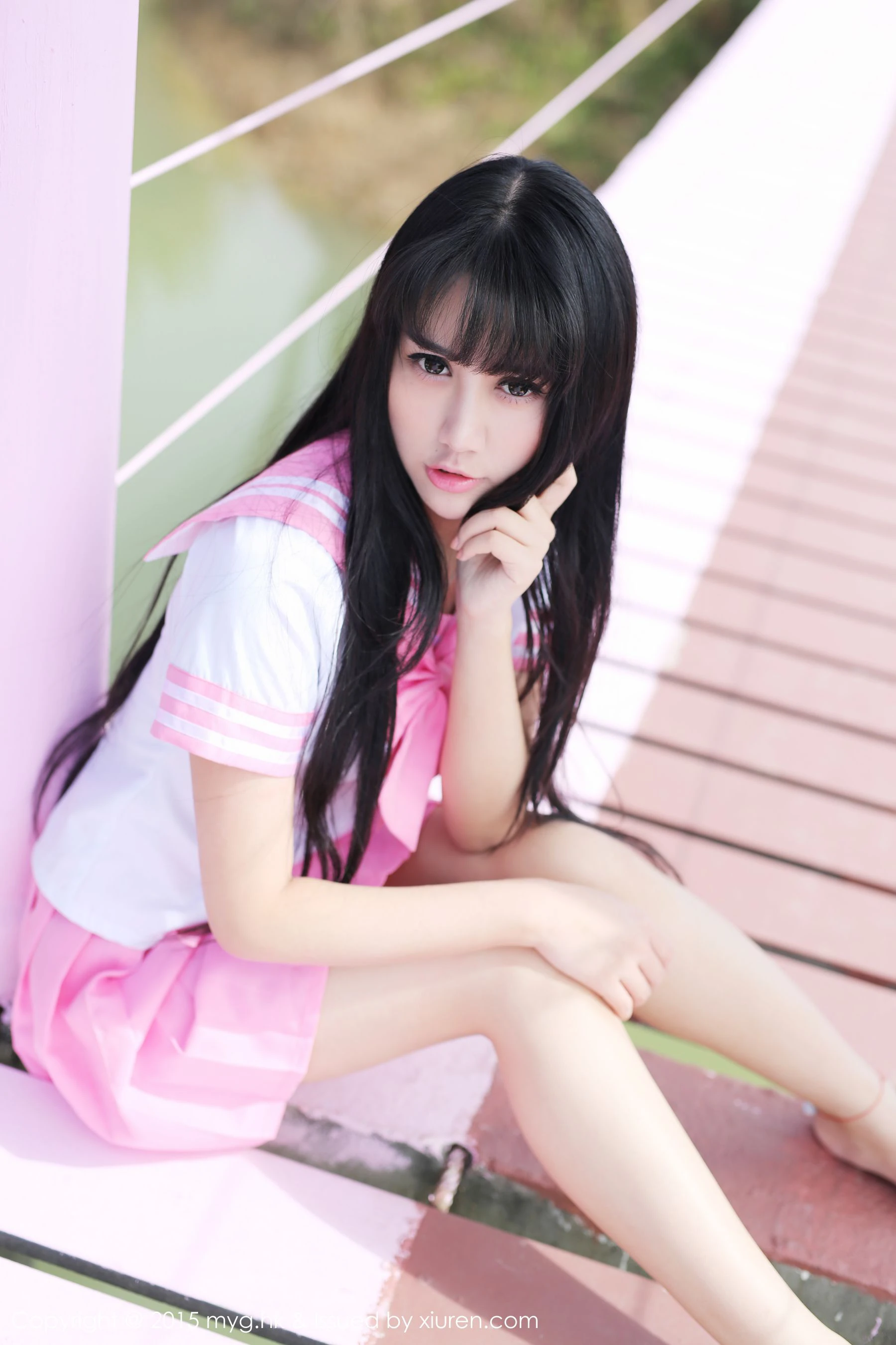 图片[2]-杨晓青儿《泰国Pai县》校服+热裤+内衣 美媛馆 Vol.099-COS写真在线网