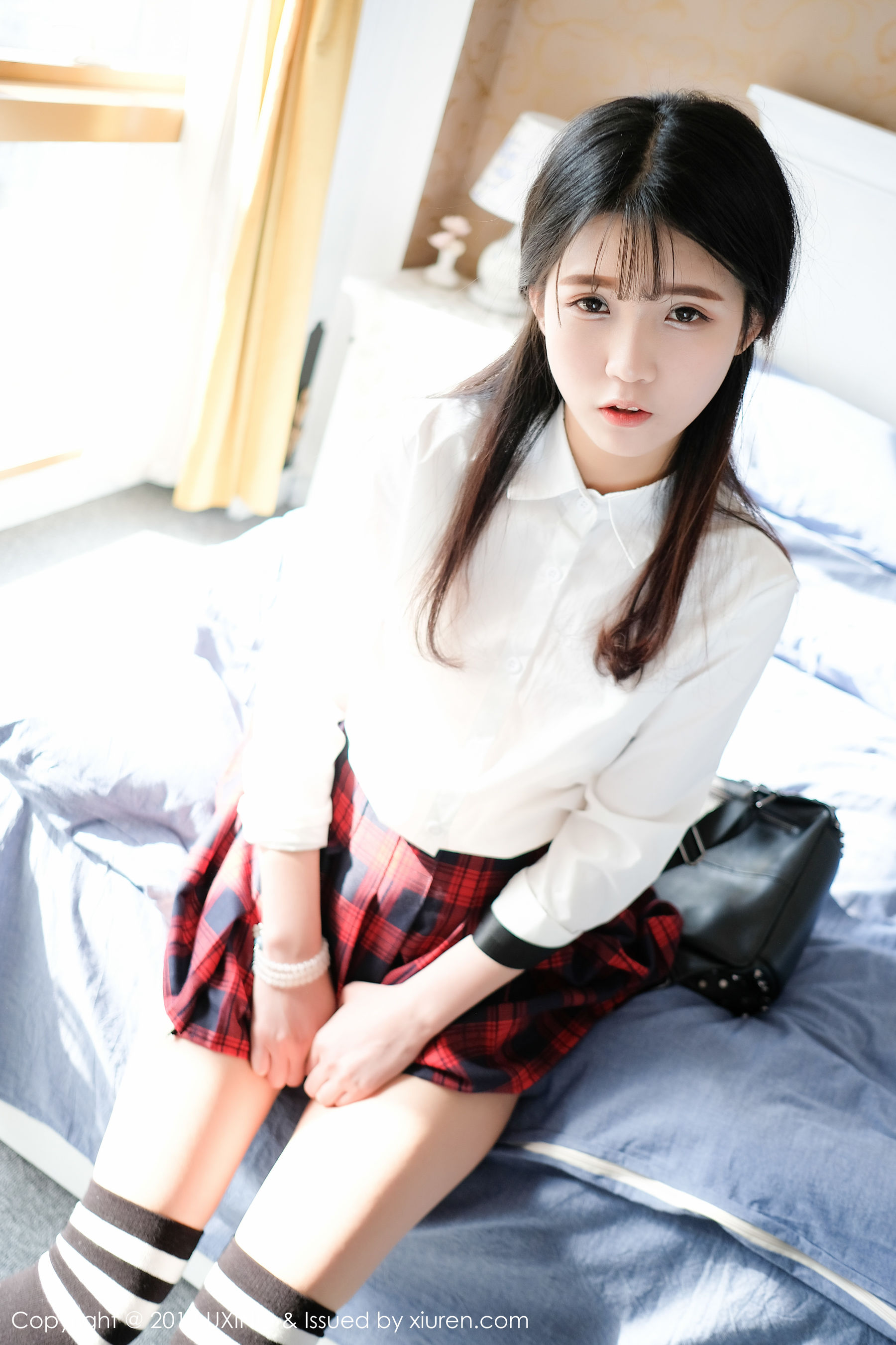 图片[4]-可爱的小叶子《衬衫学生装+蕾丝内衣装扮》 优星馆UXING VOL.046 [50P]-COS写真在线网