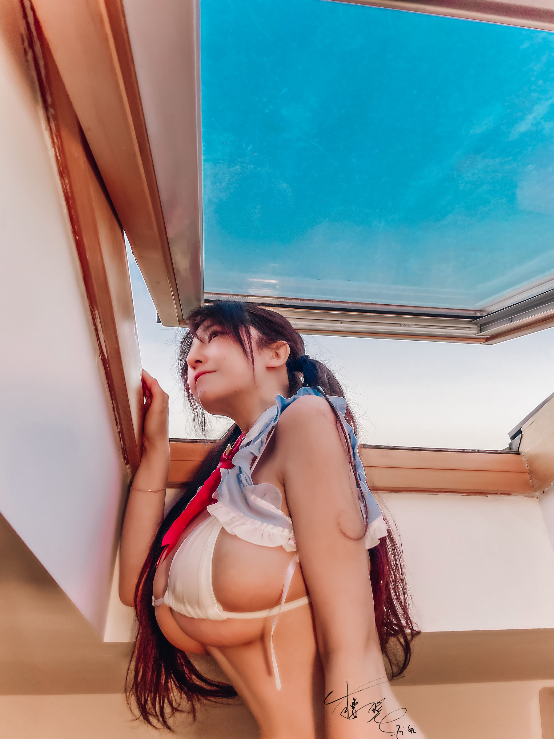 网络红人樱晚gigi – 蓝色比基尼 [25P] - 秀人网免费无水印在线套图写真