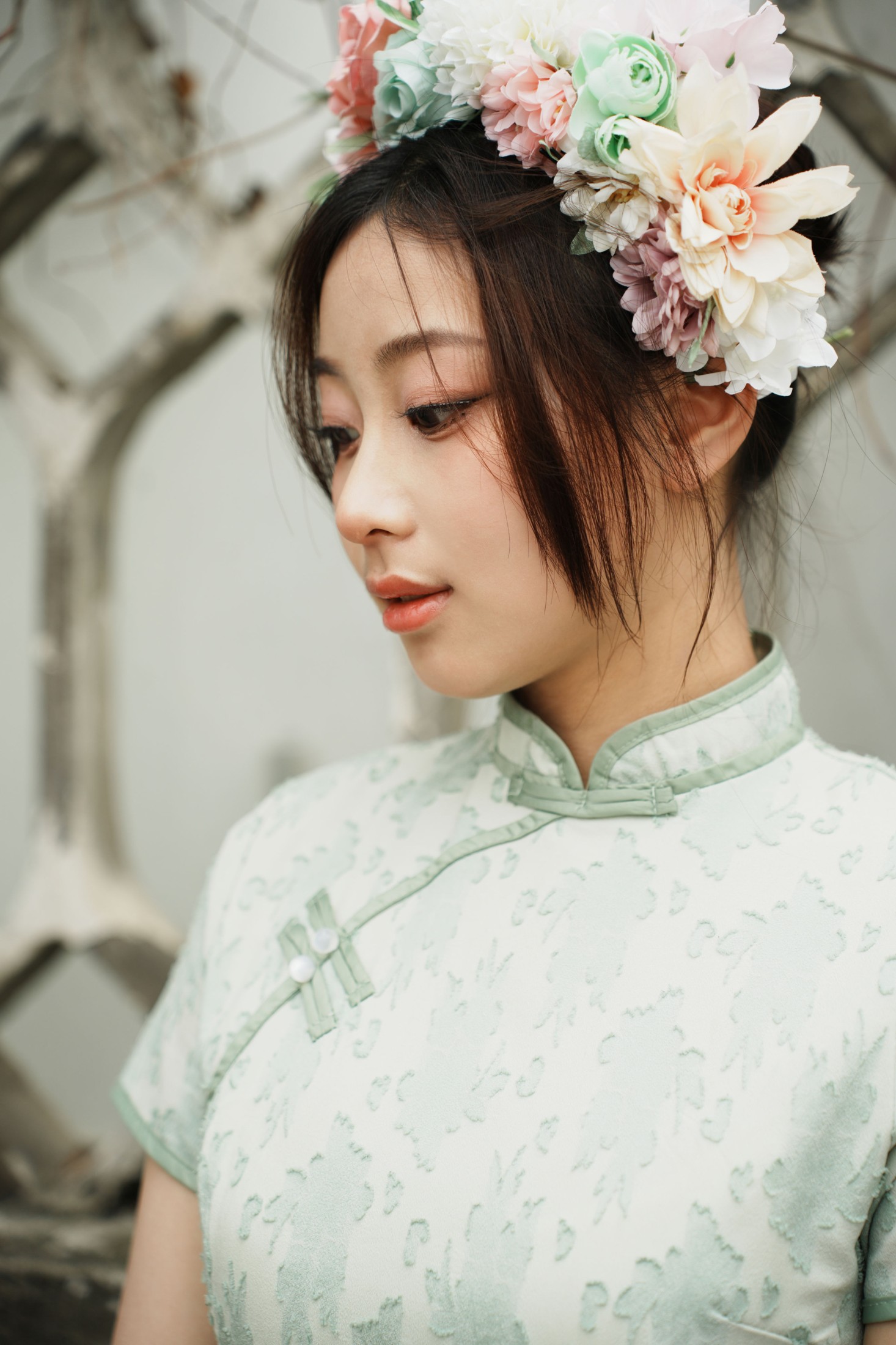 图片[3]-小u – 《绿色旗袍簪花》[17P]-COS写真在线网