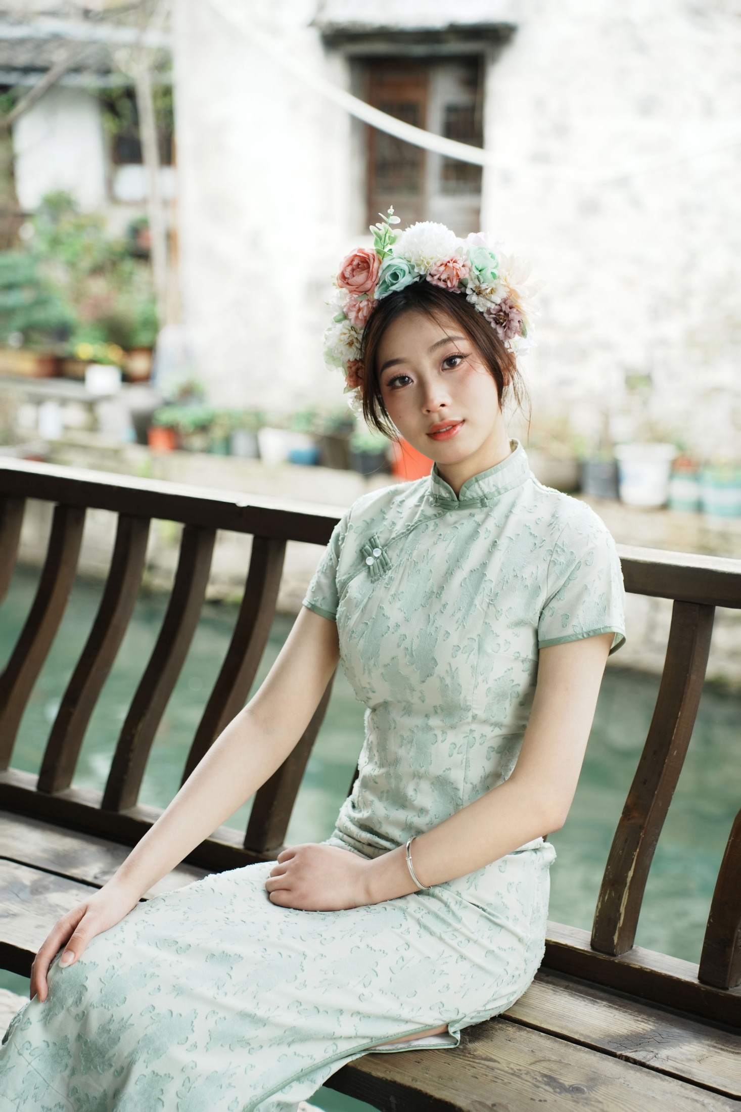 图片[4]-小u – 《绿色旗袍簪花》[17P]-COS写真在线网