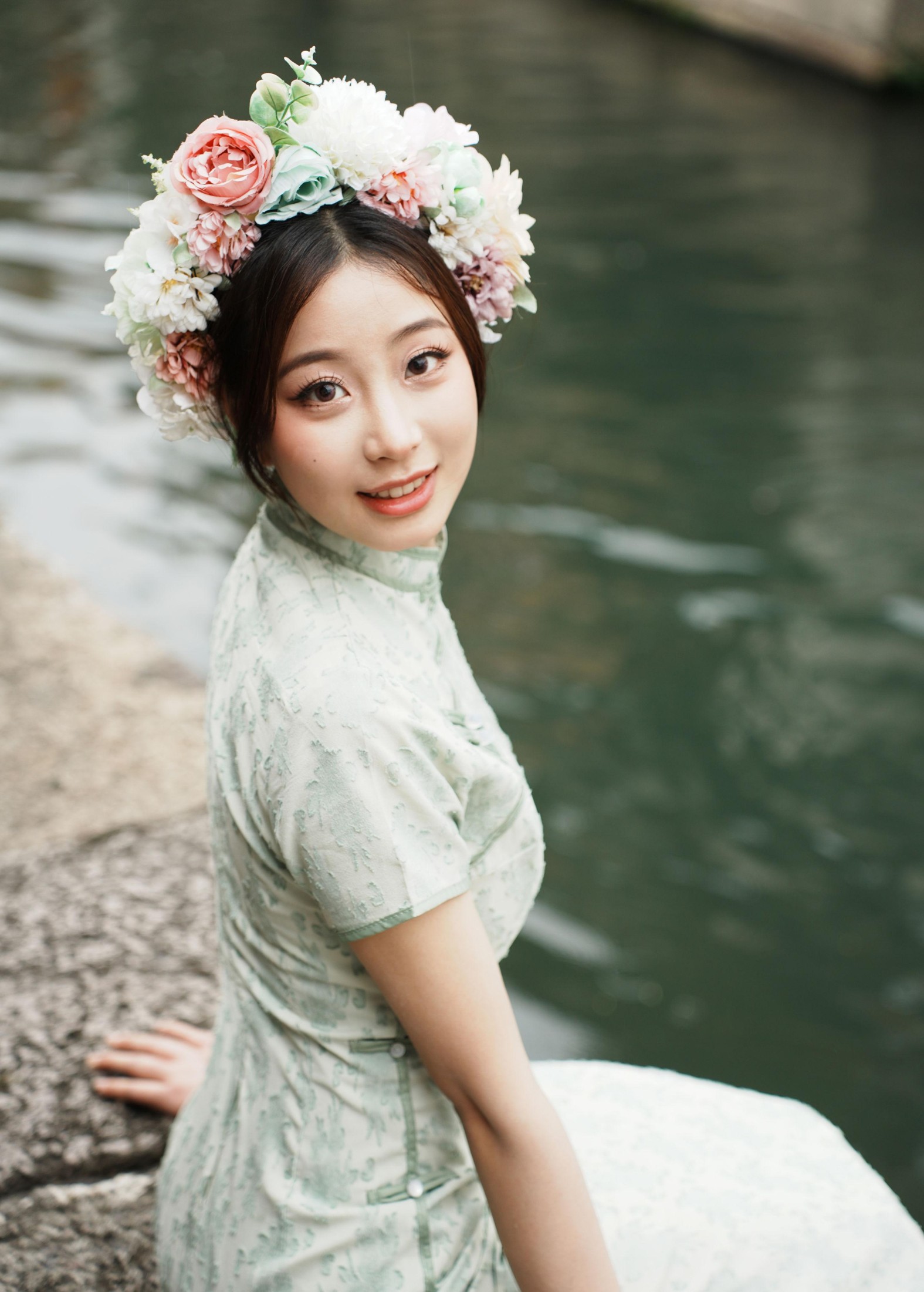 图片[2]-小u – 《绿色旗袍簪花》[17P]-COS写真在线网