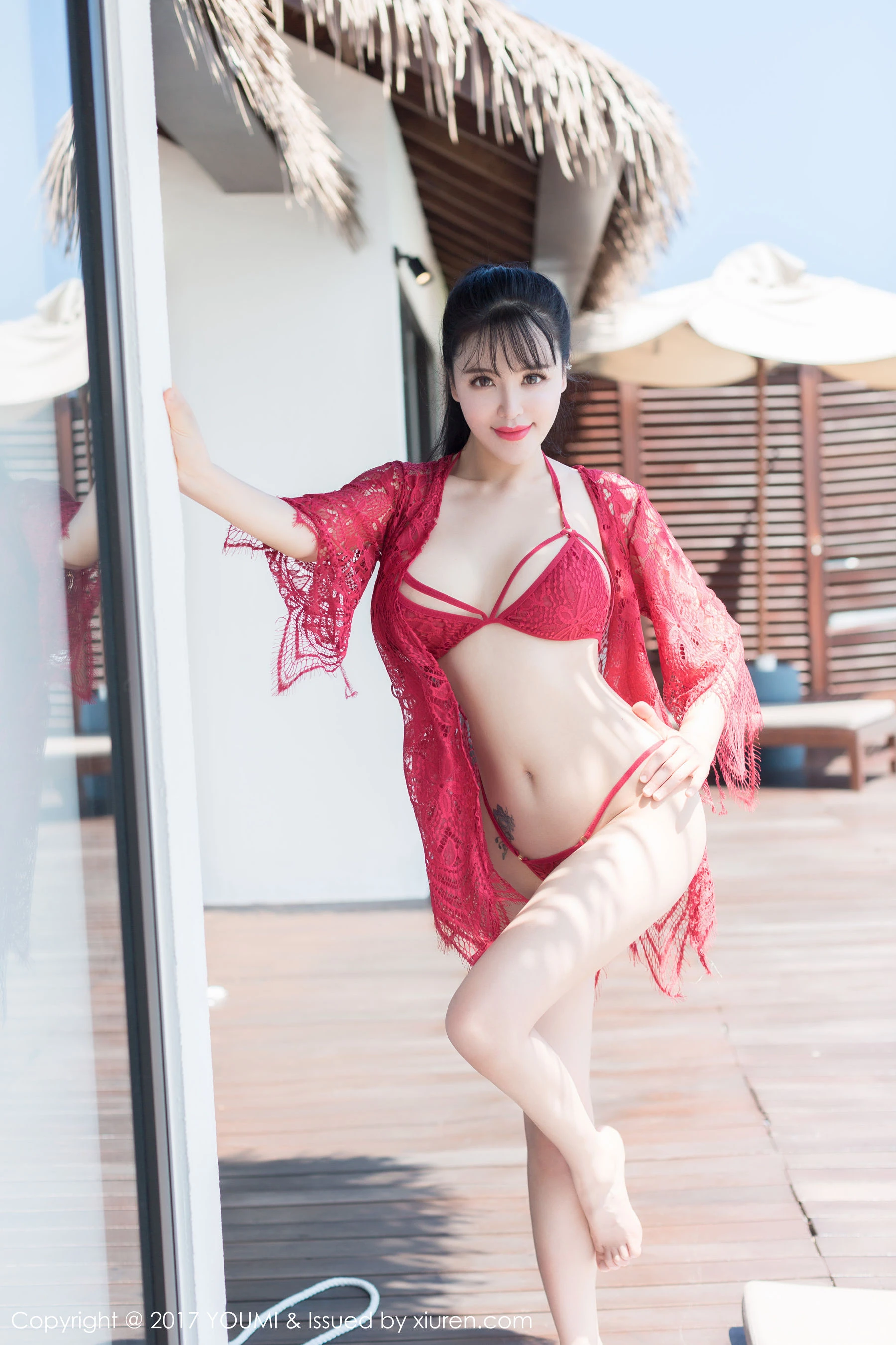 图片[2]-刘钰儿《红色镂空内衣+黑色真空睡衣》 尤蜜荟YouMi Vol.101-COS写真在线网